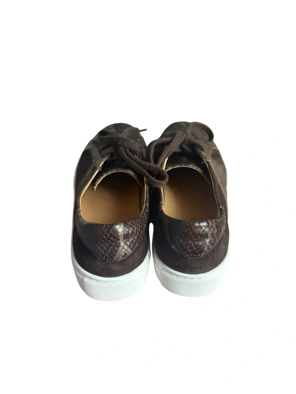 TRASK LINDSEY BROWN SNAKE-PRINT CALFSKIN/WASHED SHEEPSKIN/SUEDE size 7.5